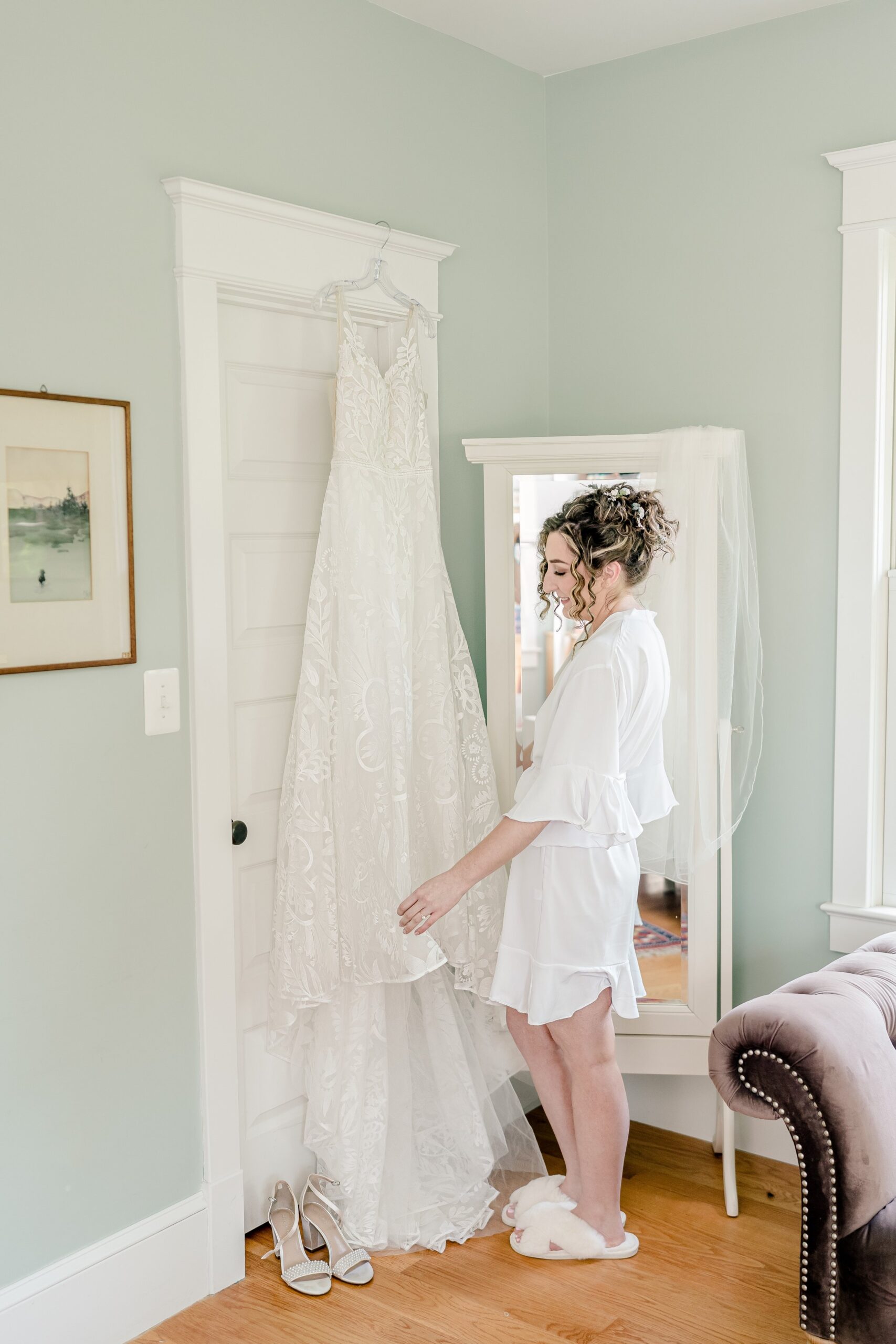 A bride preparing to get dressed for her wedding at one of the best wedding venues in Northern Virginia