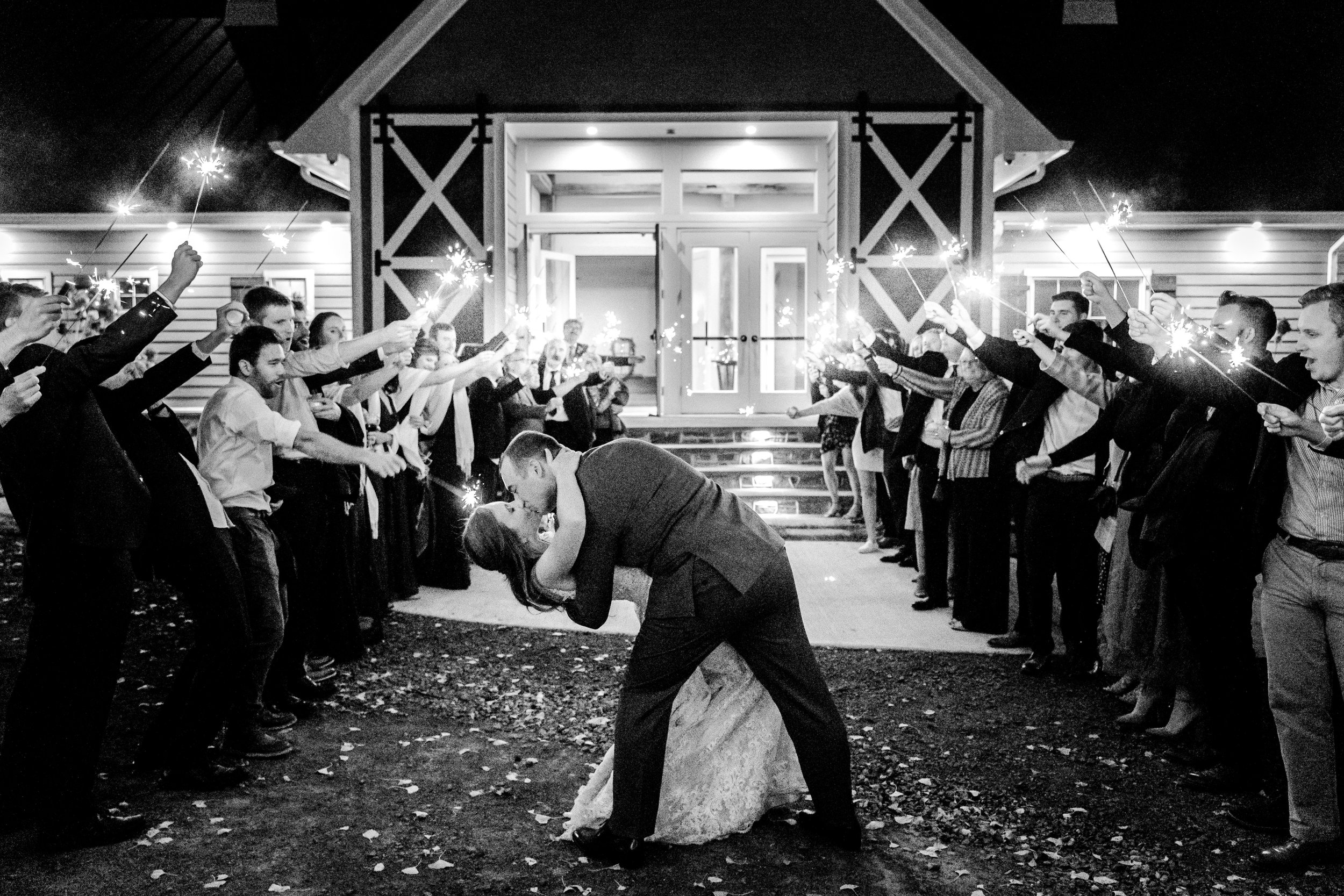 A sparkler sendoff at the end of a Fleetwood Farm Winery wedding in Loudoun County Virginia
