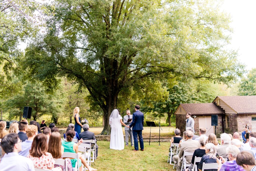 The ceremony for a wedding at Cabell's Mill in Chantilly Virginia
