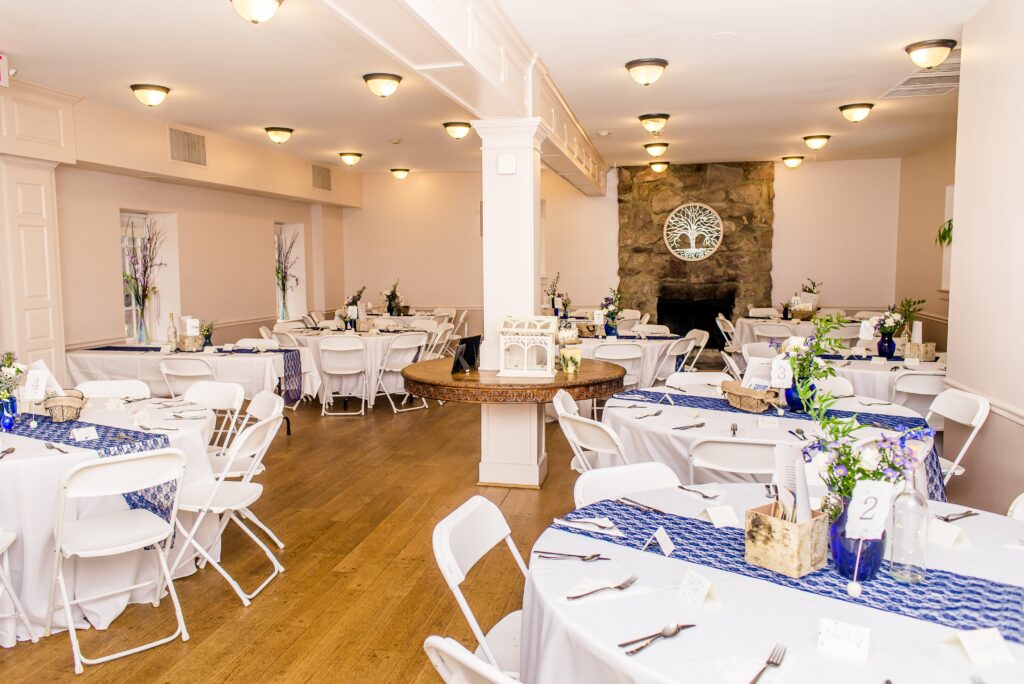 A reception in the upper room for a wedding at Cabell's Mill in Centreville Virginia