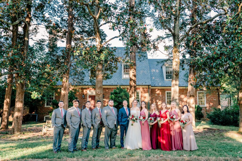 A wedding party posed during a wedding at one of the best wedding venues in Fairfax County