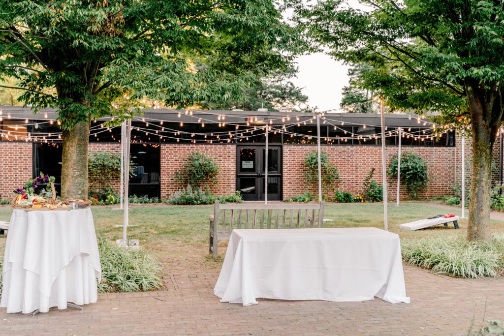 A courtyard set up for a wedding at Gunston Hall in Lorton Virginia