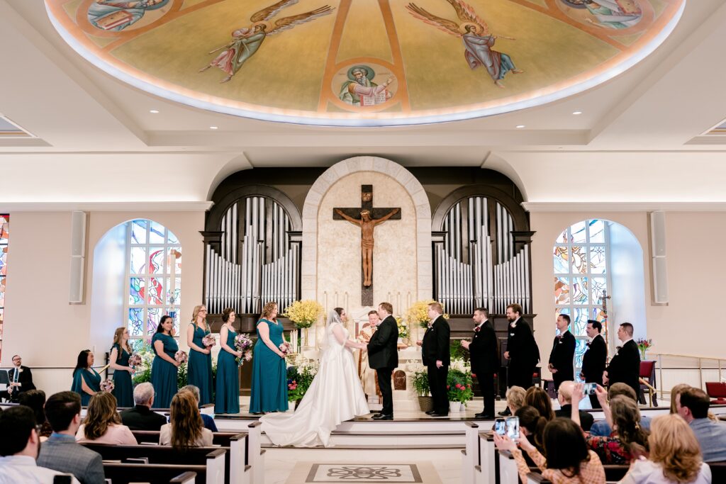 A wedding at St. Joseph's Catholic Church in Cockeysville, MD