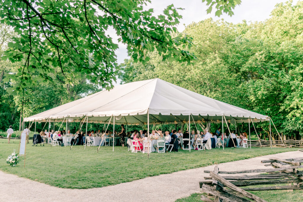 A tented wedding reception at Historic Blenheim in Fairfax, Virginia