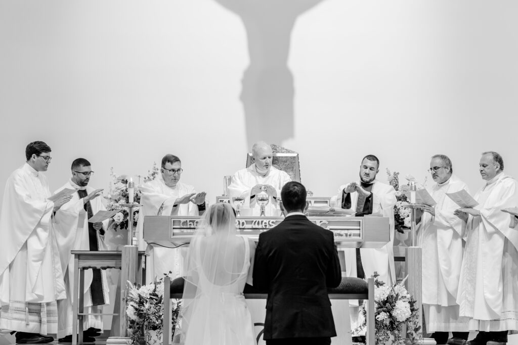 The moment of Consecration during a wedding at St. Joseph Catholic Church in Herndon, Virginia