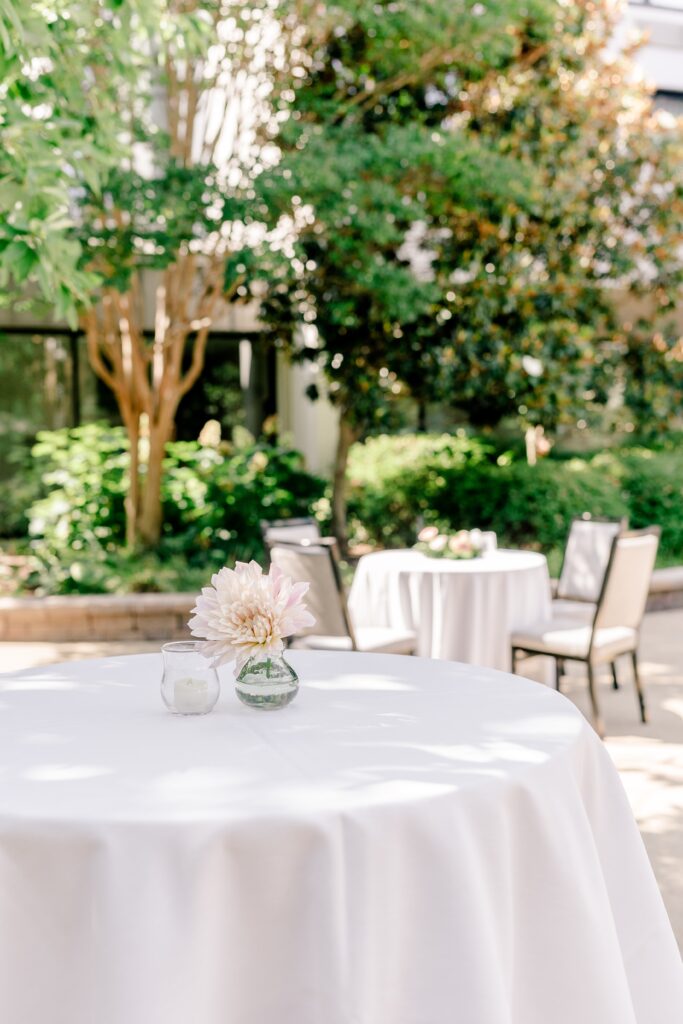 Tables set up for cocktail hour before a Sheraton Reston wedding reception