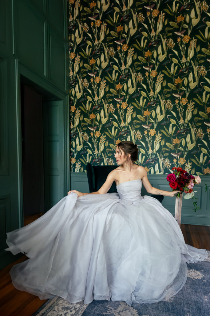 A bride in Vera Wang at Rust Manor House in Leesburg Virginia