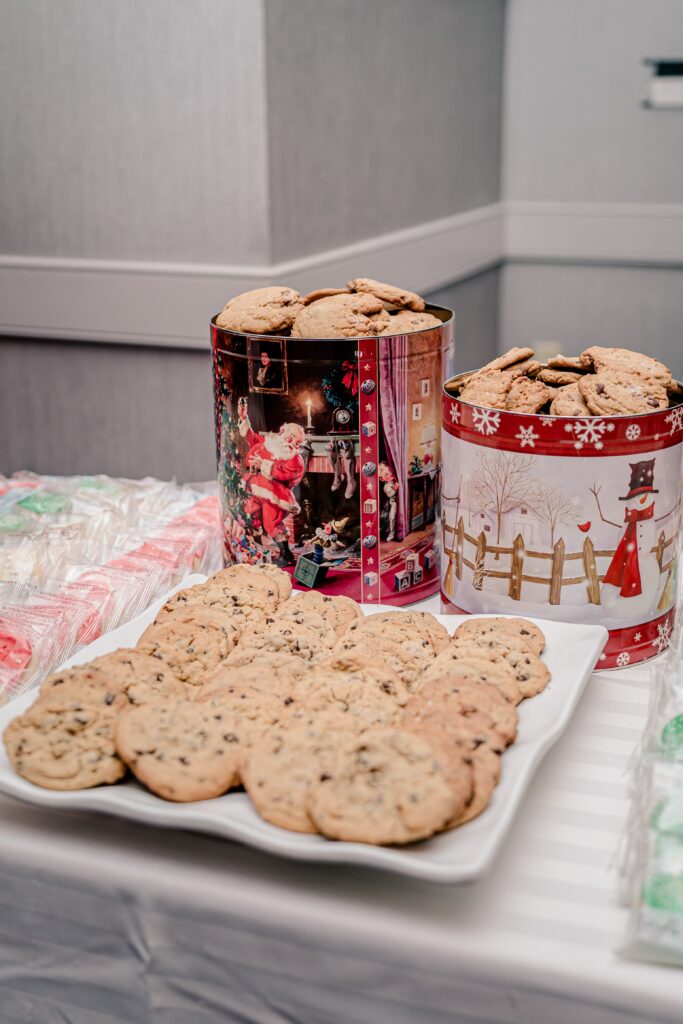 A cookie table at a wedding reception