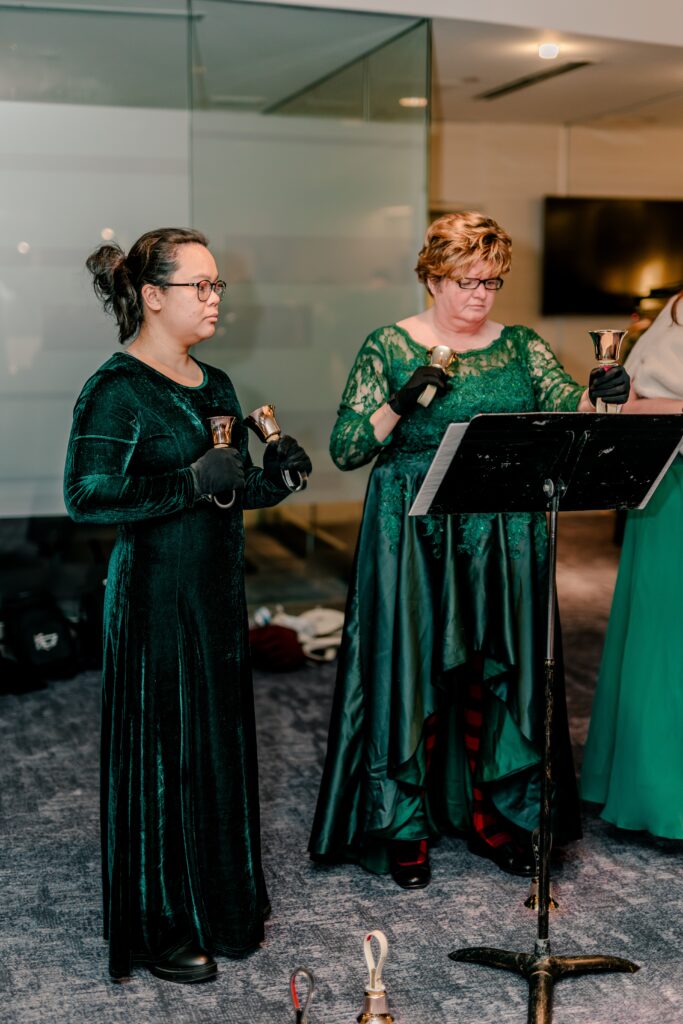 Handbell performers for a Christmas themed wedding at the Hyatt Regency Dulles in Herndon Virginia