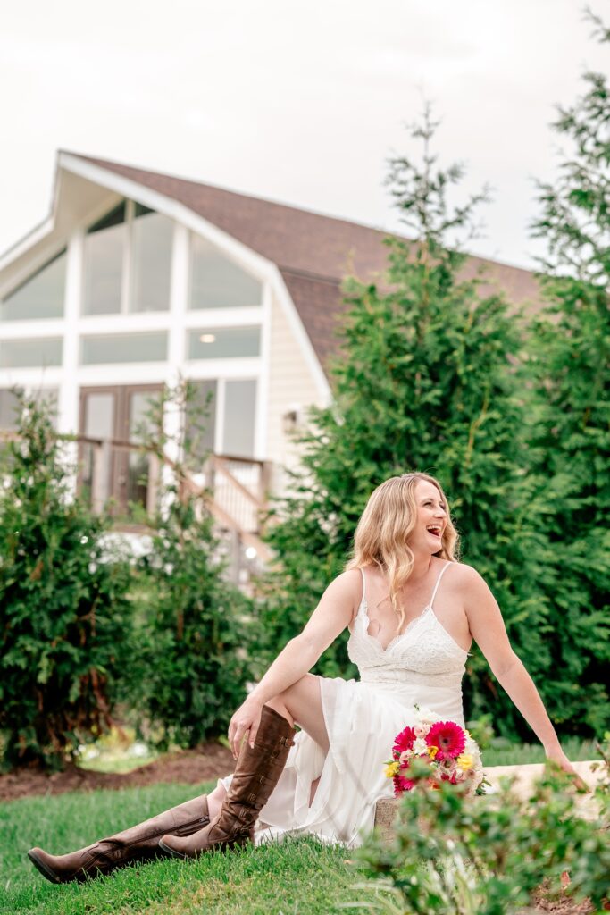 IGB Entertainment bride Racheal laughing over her shoulder 