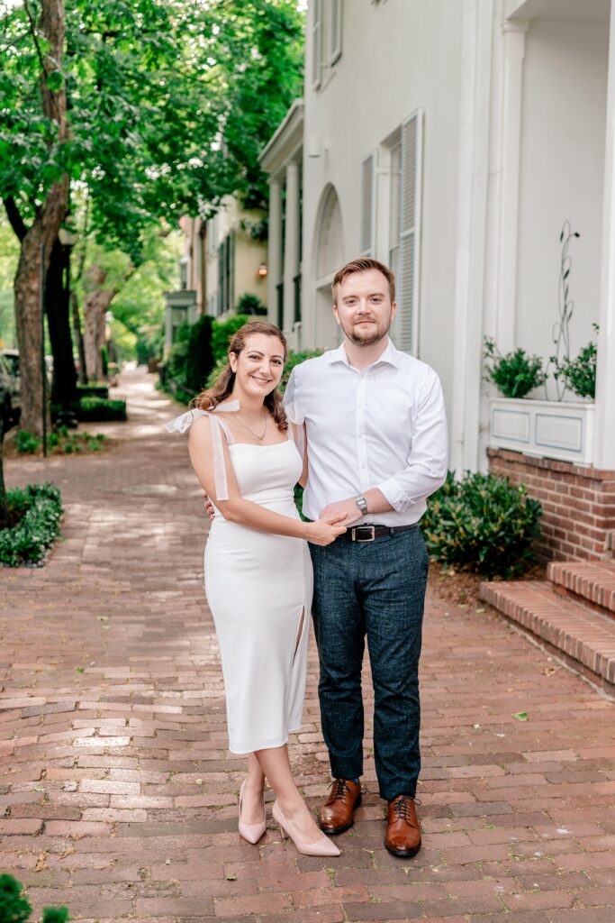 A couple poses for a portrait in a photo by Georgetown wedding photographer