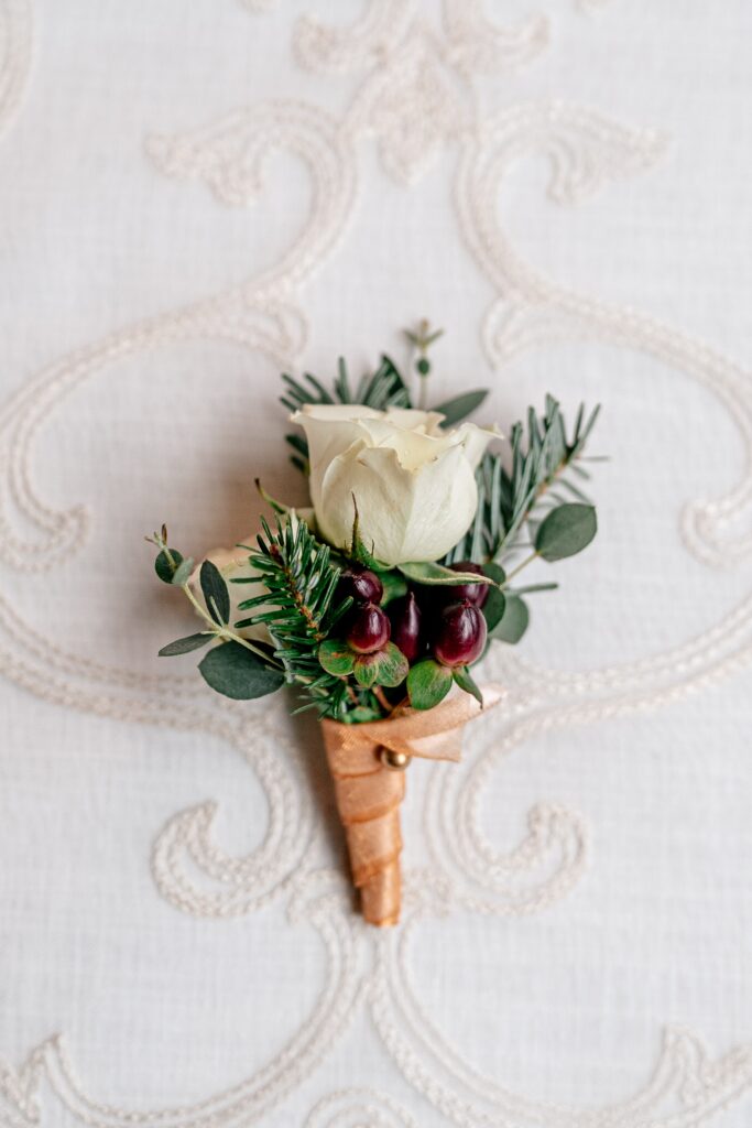 A boutonniere for a DC Christmas wedding