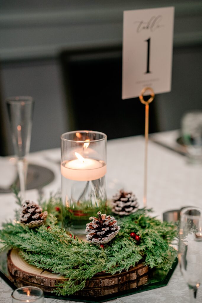 A candlelit centerpiece for a reception photo by Northern Virginia wedding photographer Beauty of the Soul Studio