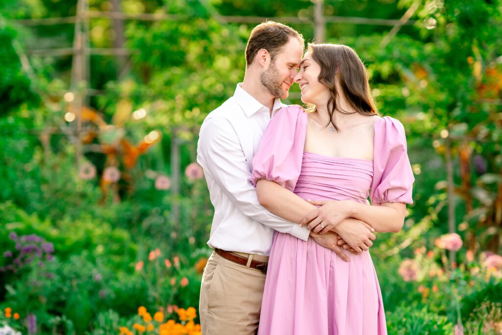 A couple nuzzles forehead to forehead for their Northern Virginia engagement photographer