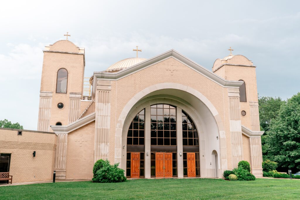 The exterior of a Greek Orthodox wedding in Potomac, Maryland