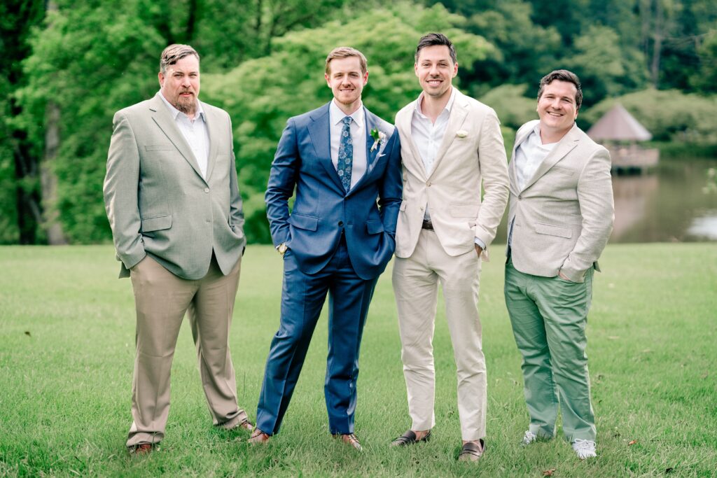 A groom and his mismatched groomsmen by a Northern Virginia wedding photographer