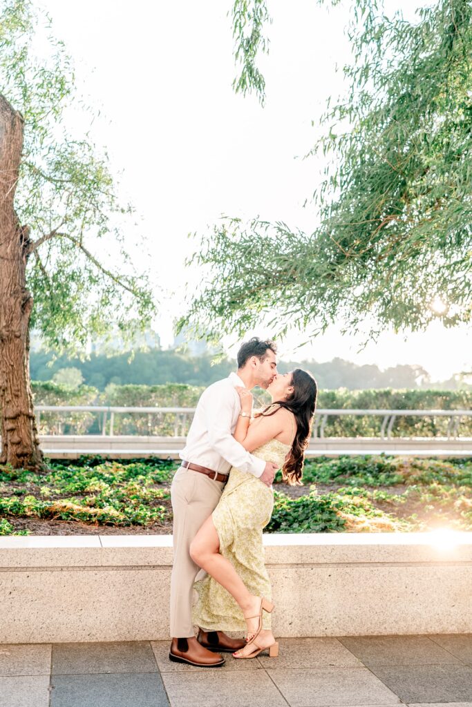 A romantic dip kiss by a Northern VA wedding photographer