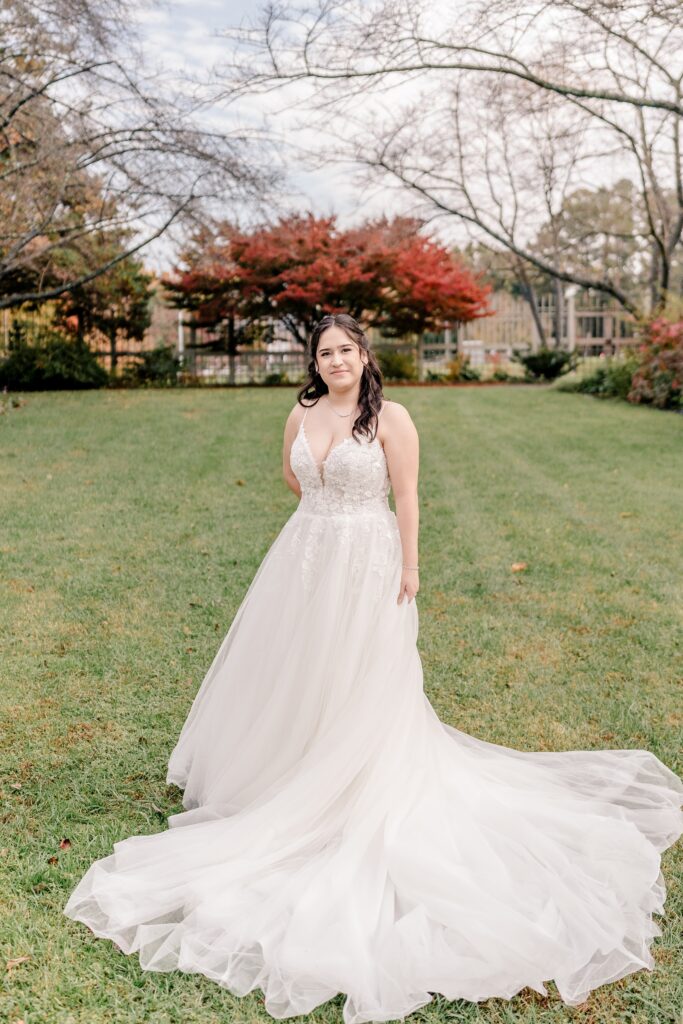 A woman smiling at her Northern VA wedding photographer