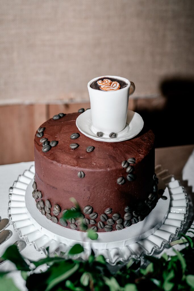 A groom's cake with a coffee theme during a Loudoun County wedding
