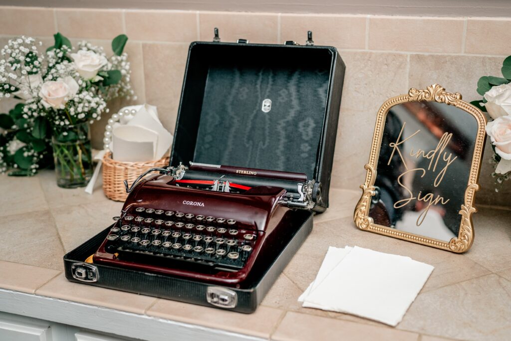 A typewriter used as a guest book for a wedding reception