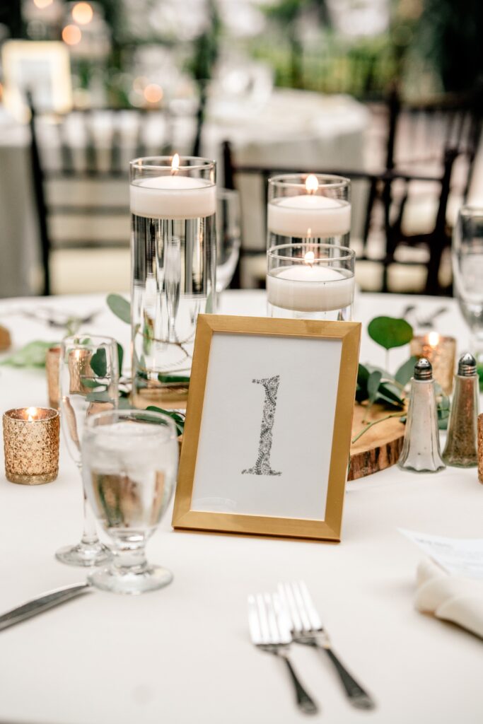 A unique table number designed for an Atrium at Meadowlark wedding