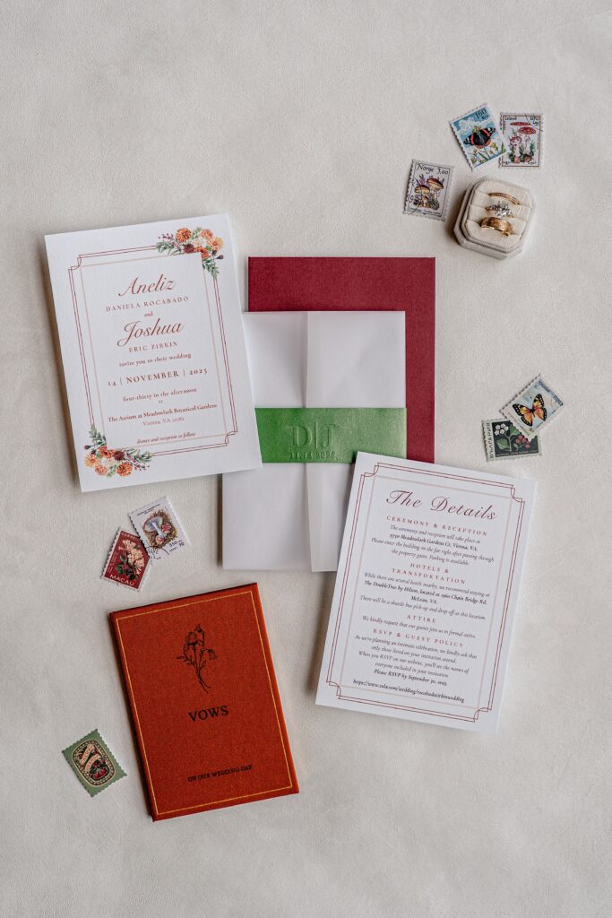 An invitation suite for an Atrium at Meadowlark indoor wedding