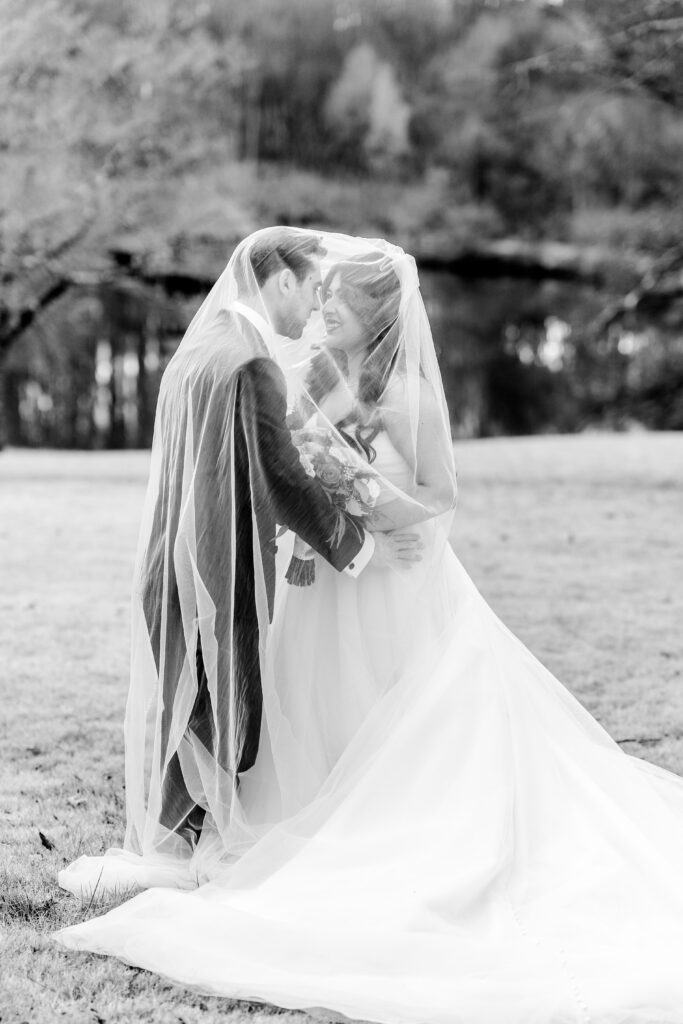 A Northern VA wedding photographer portrait of a bride and groom under the veil together