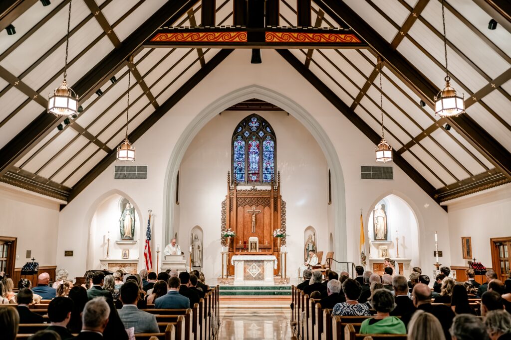 A wide shot of the ceremony space for a The Estate at Independence wedding day