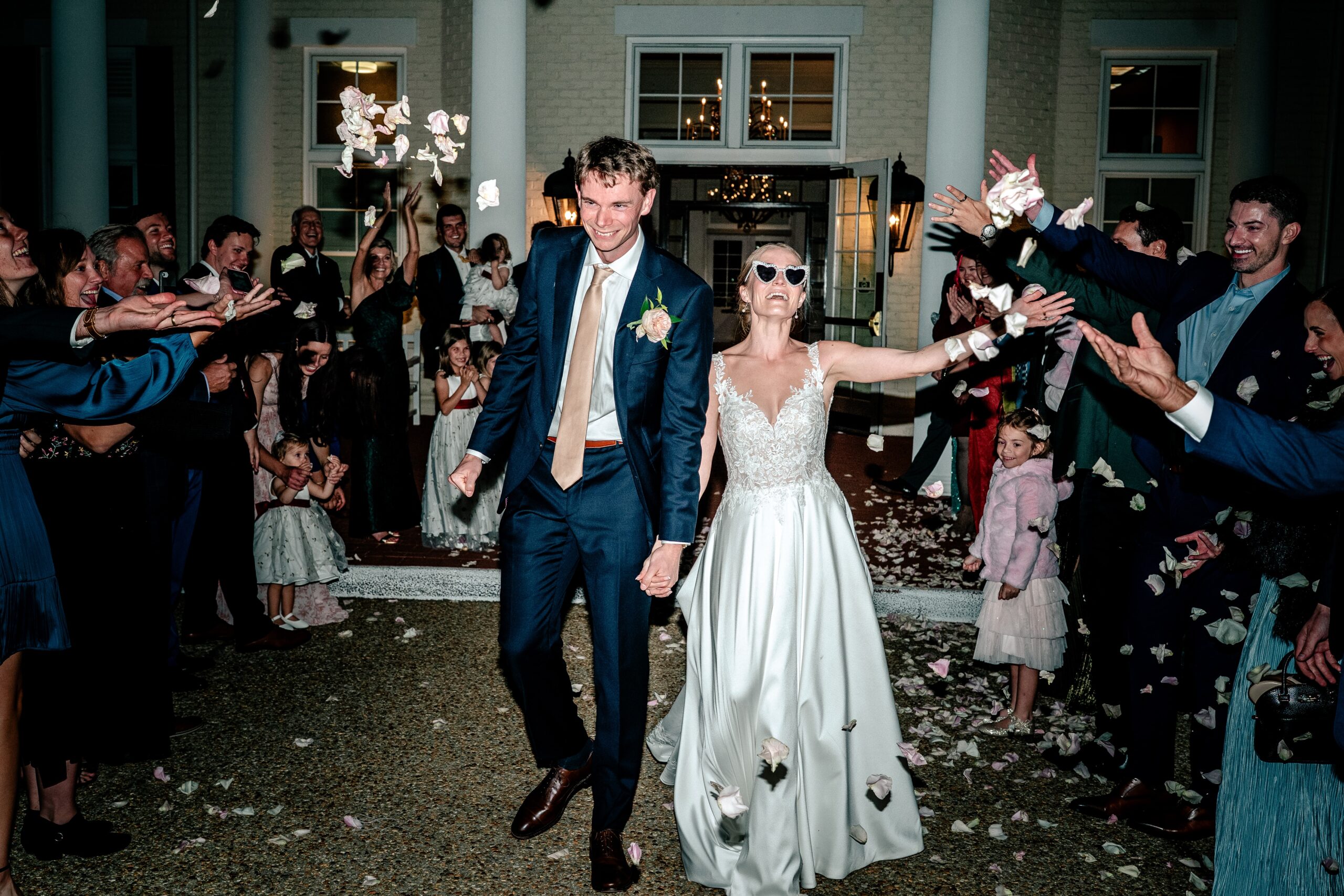 The Estate at Independence wedding sendoff with flower petals