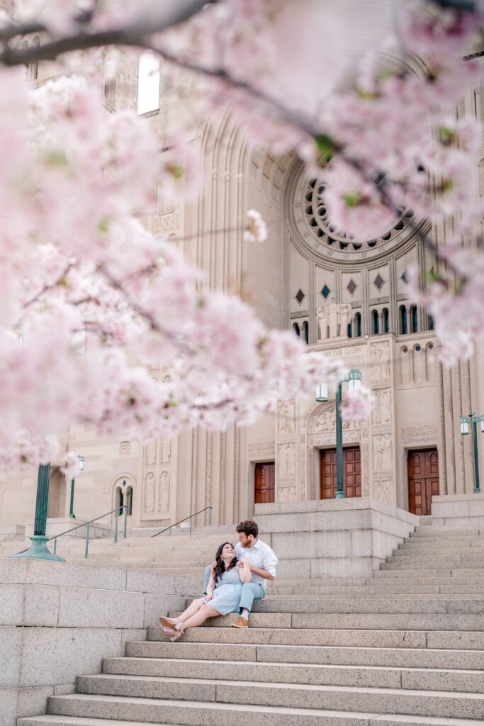 Cherry blossom engagement photos in DC