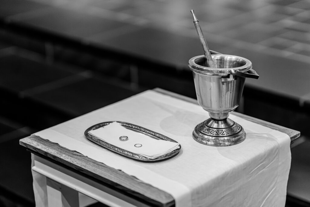 Rings on a table prepared for a Winchester VA wedding