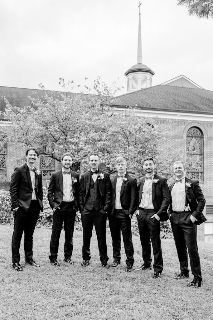 A groom and his groomsmen posed for a Winchester VA wedding