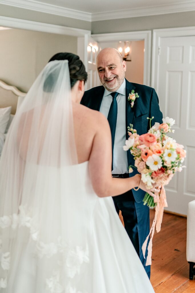 A father-daughter first look before a Shadow Creek wedding