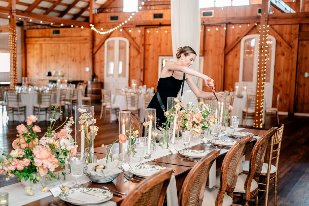 The lead planner for Cana Wedding Co setting up a Loudoun County wedding