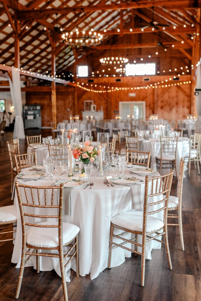 A table set up for a barn reception in Loudoun County