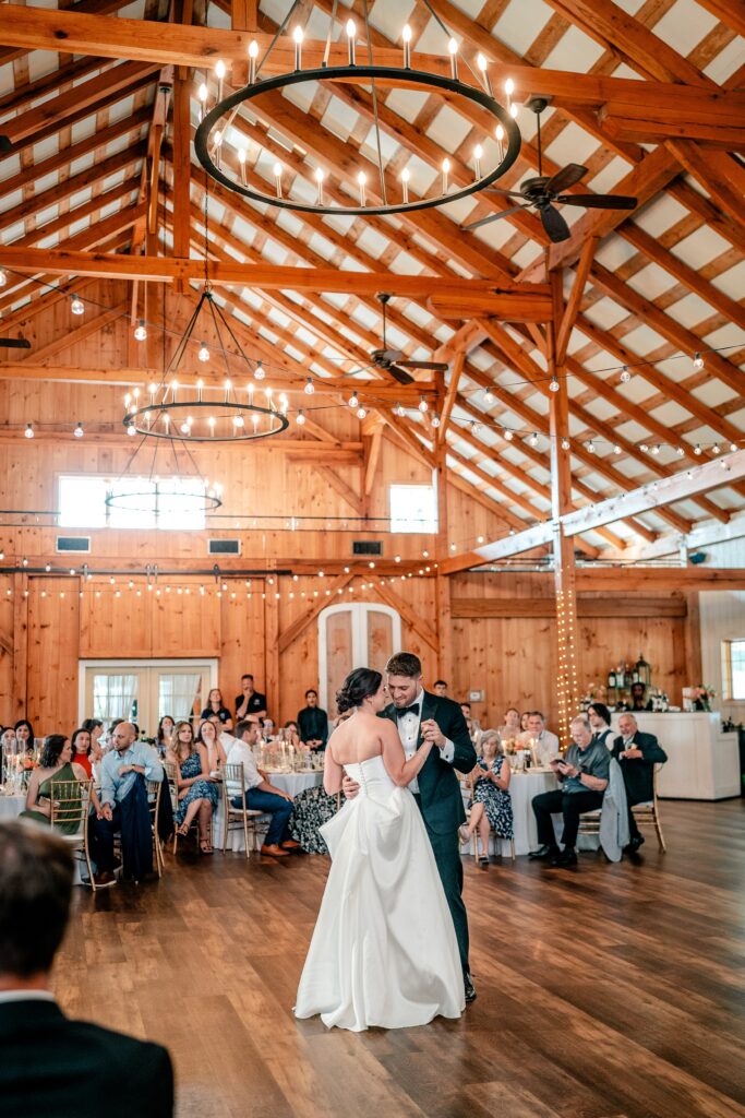 A bride and groom's first dance after their St. Francis de Sales wedding ceremony
