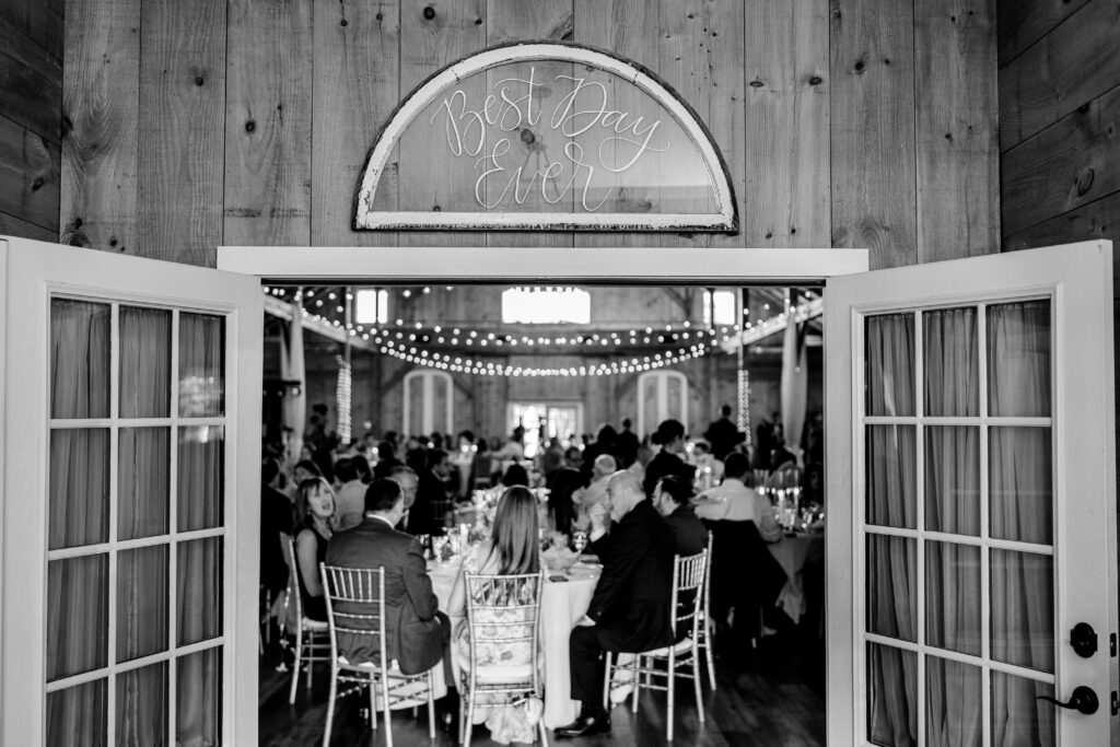 The entrance to a barn wedding reception in Northern Virginia