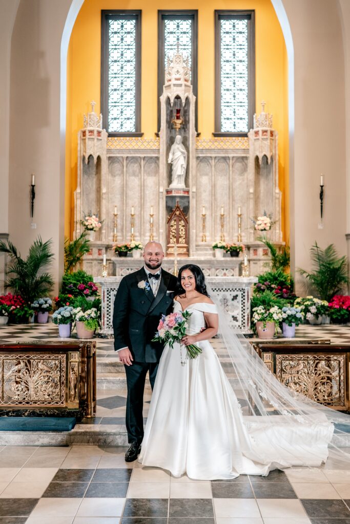 A bride and groom posed for a classic portrait after their Loudoun County wedding
